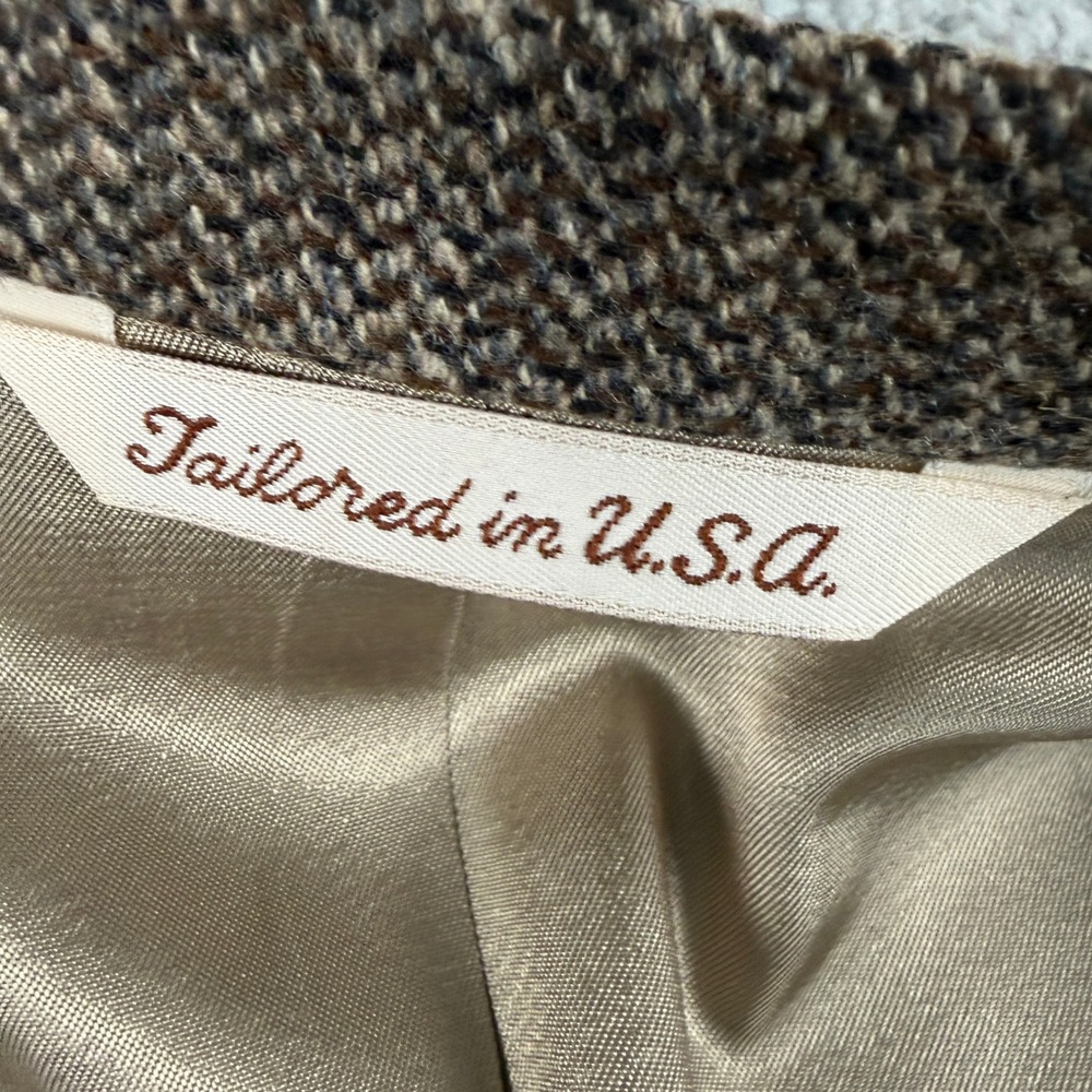 Stafford Blazer Jacket Men 42S Brown Herringbone Elbow Patch Wool Sport Coat USA - Picture 8 of 14